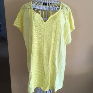 NWOT yellow lace short sleeve tunic size 2X